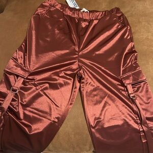 Persaya Satin Cargo Pants in Rust